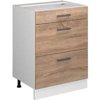 Vicco Unterschrank R-Line, Sonoma/Weiß, 60 cm mit Schubladen, ohne Arbeitsplatte (1-St)