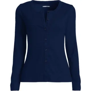 Rippshirt mit durchgehender Knopfreihe für Damen in Plus-Größe, Damen, size: plus, Blau, Elasthan/Baumwoll-Mischung, by Lands' End