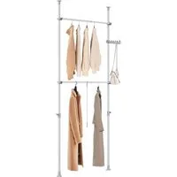 SoBuy Kleiderständer FRG109, deckenhoch, 3-stufige, höhen- und breitenverstellbar, Garderoben System mit 2 Kleiderstangen Regalsystem, Schlafzimmer