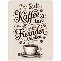 speecheese Metallschild Kaffeetasse mit Zitat Metallschild XL in 21x28 cm Bester Kaffee