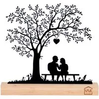 UNUS HOME Dekofigur Aufsteller Baum mit Kindern auf einer Schaukel (23 cm breit), Deko Aufsteller Metall Bambus Wohndekoration
