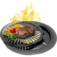 TruWare Grillplattenaufsatz Grillaufsatz für Campingkocher Gaskocher, BBQ-Grillplatte, (mit Fettauffangschale & Grillplattenheber, Antihaftbeschichtung, Outdoor-Camping-Zubehör, Ø32 cm)