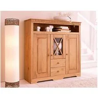 OTTO home Highboard Lisa, Stauraumschrank aus massivem Kiefernholz, mit dekorativen Fräsungen