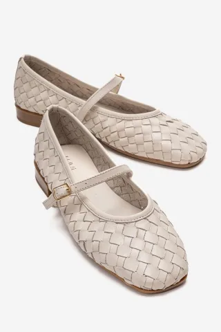 Yevora Leder Geflochtener Riemen Ballerina