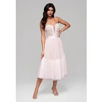 OMBRE Abendkleid Midikleid mit Spitze und Tüllrock Satinband in der Taille zur Akzentuierung der Silhouette