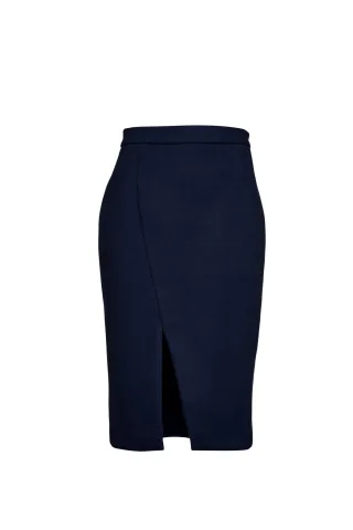Marineblauer Bleistiftrock aus Mufflonimitat