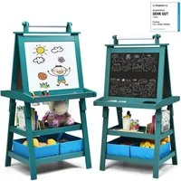 COSTWAY Standtafel Kinder Staffelei, doppelseitig, mit Magneten & 2 Boxen