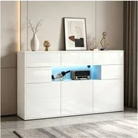 Merax Sideboard Hochglanz Buffetschrank mit LED-Beleuchtung (modernes Design für Wohnzimmer, 1 St., 140×30×94 cm), Anrichte Kommode mit 3 Schubladen & 5 Schränken & Stauraum