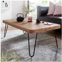 FINEBUY Couchtisch SuVa2463_1 Massivholz 115cm Rechteckiger Wohnzimmertisch Hairpin Beine (Akazie Massivholz 115x60x40 cm Rechteckig Modern), Sofatisch Kaffeetisch, Großer Wohnzimmertisch