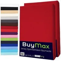 Buymax Spannbettlaken 2-er Set, Doppelpack, Bettlaken, Jersey 100% Baumwolle, Gummizug: rundum, (2 Stück), Pflegeleicht und Atmungsaktiv in Verschiedenen Farben und Größen