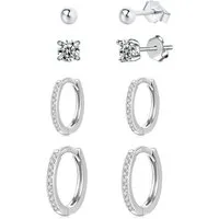 LuxusKollektion Ohrring-Set 4 Paar Ohrstecker Silber 925 Set Damen Creolen 4/5/10/12mm Zirkonia
