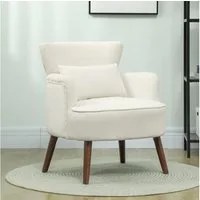 HOMCOM Sessel Einzelsessel (Loungesessel, 1-St., Einzelsessel), für Schlafzimmer, Wohnzimmer, bis 120 kg, Cremeweiß