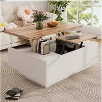Merax Couchtisch Höhenverstellbarer Kaffeetisch mit Verstecktem Stauraum und Ablage (1-St., 100x50x43cm), Ausziehbarer Wohnzimmertisch Sofatisch für Wohnzimmer