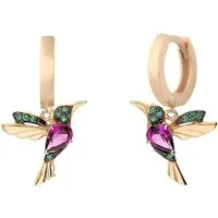 Einzelstück Paar Creolen Ohrringe Kolibri Hoops 925 Sterling Silber