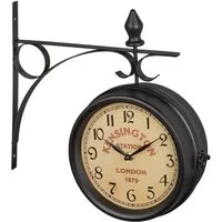 relaxdays Wanduhr Doppelseitige Bahnhofsuhr in Schwarz