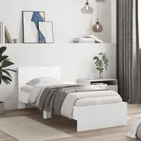 furnicato Bettgestell Weißes mit Kopfteil 193 x 80 x 70 cm aus Holzwerkstoff (1-tlg), Stabiles Einzelbett mit Sperrholzlatten und bequemer Rückenstütze