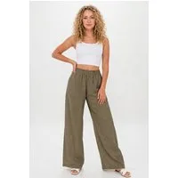 Kendindza Collection Leinenhose Sommerhose Damen leicht Locker weite Leinenhose Sommer Hose lang 100% Leinen, elastischer Gummibund, weites Bein Palazzo-Schnitt