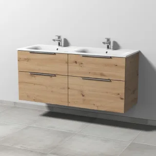 Sanipa 3way Waschtischunterbau zu Geberit Renova Plan Slim Waschtisch mit 4 Auszügen, Eiche Natural- UM68985
