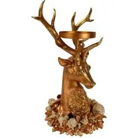 Online-Fuchs Kerzenhalter für Stumpenkerzen - Kerzenständer mit imposanten Hirschkopf (29 cm groß, für Kerzen bis 7,5 cm Durchmesser), Dekoration für Herbst, Winter und Weihnachten