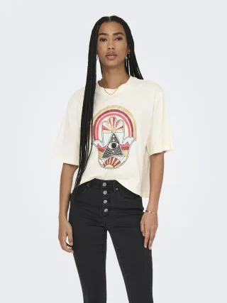 JDY - JDYCARLA S/S WASHED PRINT TOP JRS cloud dancer - Gr. - L