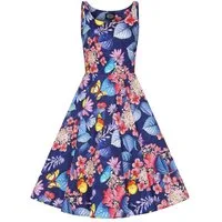 Hearts & Roses London A-Linien-Kleid Midnight Garden Schmetterling Blumen Vintage