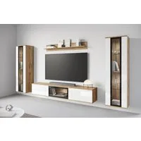 Home affaire Wohnwand Caro, stehend und hängend montierbar, (Komplett-Set, 4-St., Vitrine Türanschlag links/rechts wechselbar), grifflose Design, höhenverstellbare Einlegeböden