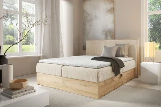Boxspringbett Schlafzimmerbett ROLAND PREMIUM 140x220cm in Stoff Lincoln Beige