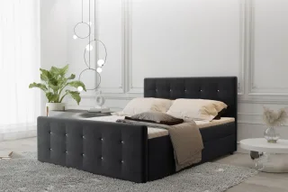 Boxspringbett Schlafzimmerbett MAURO 140x220cm Stoff Soro Schwarz inkl.Bettka...