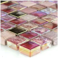 Mosafil Mosaikfliesen Glas Naturstein Mosaikfliesen Meramec Rot Rosa Gold, Naturstein-Glas 32.200x30.500, gold-beige-rosa, Verlegefertig auf ein Netz geklebt - Wasserfest