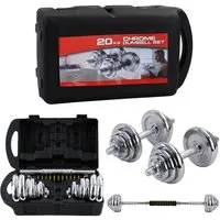 RAMROXX Hantel-Set 20 kg Profi Hantel Kurzhantel Langhantel Set Chrom Gusseisen
