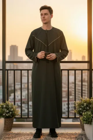 Herren Grüne Ramadan Marokkanische Jubba Robe Djellaba Eid Kaftan Thobe LFS -TT-007