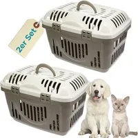 GarPet Tiertransportbox 2er Set Transportbox Oben Dach Öffnen Hunde Katzen Kleintier Transport