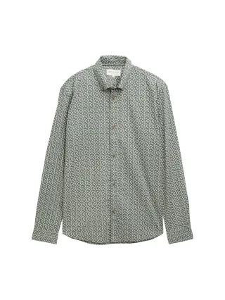 Denim Tom Tailor - Fitted Hemd mit Muster green white mini paisley print - Gr. - M