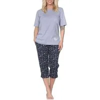 Normann Pyjama Damen kurzarm Capri Schlafanzug in maritimer Optik -auch in Übergröße