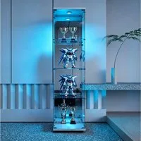 Simurq Glasvitrine Standvitrine mit LED, Glas Vitrinenschrank für Sammlung (1-St, 4 Lagen Glasschrank mit 1 Glastür, Glas Vitrine mit Schloss) Glasvitrine Stehend, perfekt für Sammler, Sammelvitrine