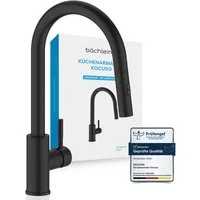 Bächlein Spültischarmatur Elegante Küchenarmatur Kocuso (Schwarz-matt) hochwertige Designarmatur mit ausziehbarem Flexschlauch