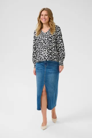 Kurzarm-Bluse Baggy fit White/Black Leopard