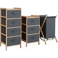 Vicco Badmöbel-Set Bruno, Grau/Holz, 3 Teile, (3-St)