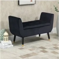 HOMCOM Sitzbank Polsterbank mit Armlehnen und Samtoptik, Sitztruhe mit Holzbeine (Aufbewahrungsbank, 1-St., Lagerbank), Polyester Gummiholz Schwarz 107 x 42 x 65 cm