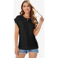 Imily Bela Stricktop Damen Cap Sleeve Kurzarm Rundhals Casual Loose Pullover (Packung, 1-tlg., 1per-Pack) gehäkelt in Unifarbe Teilungsnähte