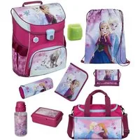 Scooli Schulranzen Campus Fit Frozen, Eiskönigin Rosa, Schultasche ab der 1. Klasse (Erweitertes Set, 9-tlg., mit Lunch-Set und Sporttasche), mit Brustgurt, 980 Gramm leicht, 18L Volumen