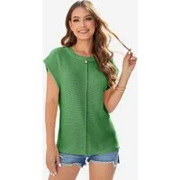 Imily Bela Stricktop Damen Cap Sleeve Kurzarm Rundhals Casual Loose Pullover (Packung, 1-tlg., 1per-Pack) gehäkelt in Unifarbe Teilungsnähte