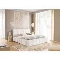 yourhouse24 Polsterbett Micandi Bouclé, Rillen-Design inkl. Metallrahmen, Voluminöses Wolkenbett mit großem Bettkasten