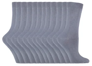 Einfarbige Damensocken mit hohem Baumwollanteil | 12 Paar Multipack | Socken-Snob | Dünne, bequeme, farbenfrohe Crew-Söckchen für Damen in Grau