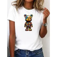 RMK T-Shirt Damen Shirt Rundhals Basic "Color Bear" aus 100% Baumwolle