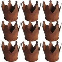 UNUS GARDEN Dekofigur Krone Zink Rost Ø6,5 verschiedene Sets (9 St., 9er Set (6,5 cm), Metallkrone Gartenkrone Dekoration Rostdeko Dekokrone Pflanzkrone