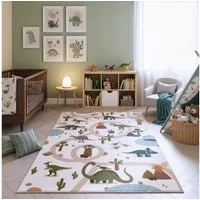 Teppium Teppich Bunte Dino Welt, Rechteckig, Höhe: 5 mm, Teppich Kinderzimmer
