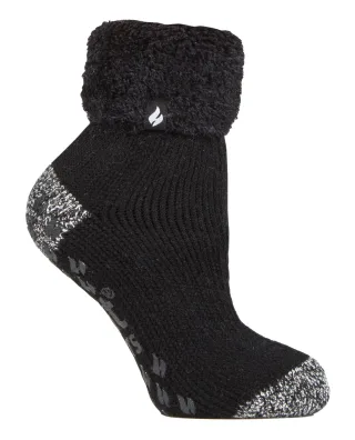 Kinder Flauschige Bett-Socken | Heat Holders | Warme Gemütliche Thermosocken für Jungen und Mädchen - Schwarz