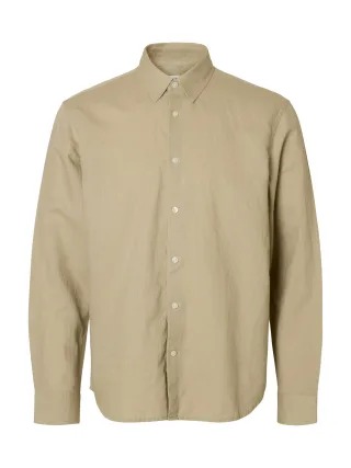 SELECTED MEN - SLMREGCLAUS CLAY LINENBLEND LS SHT NOOS Pure Cashmere - Gr. - M