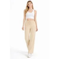 fashionshowcase Palazzohose Damen Crinkle – Weite Sommerhose elastischer Bund hoher Bund, elastischer Tunnelzug